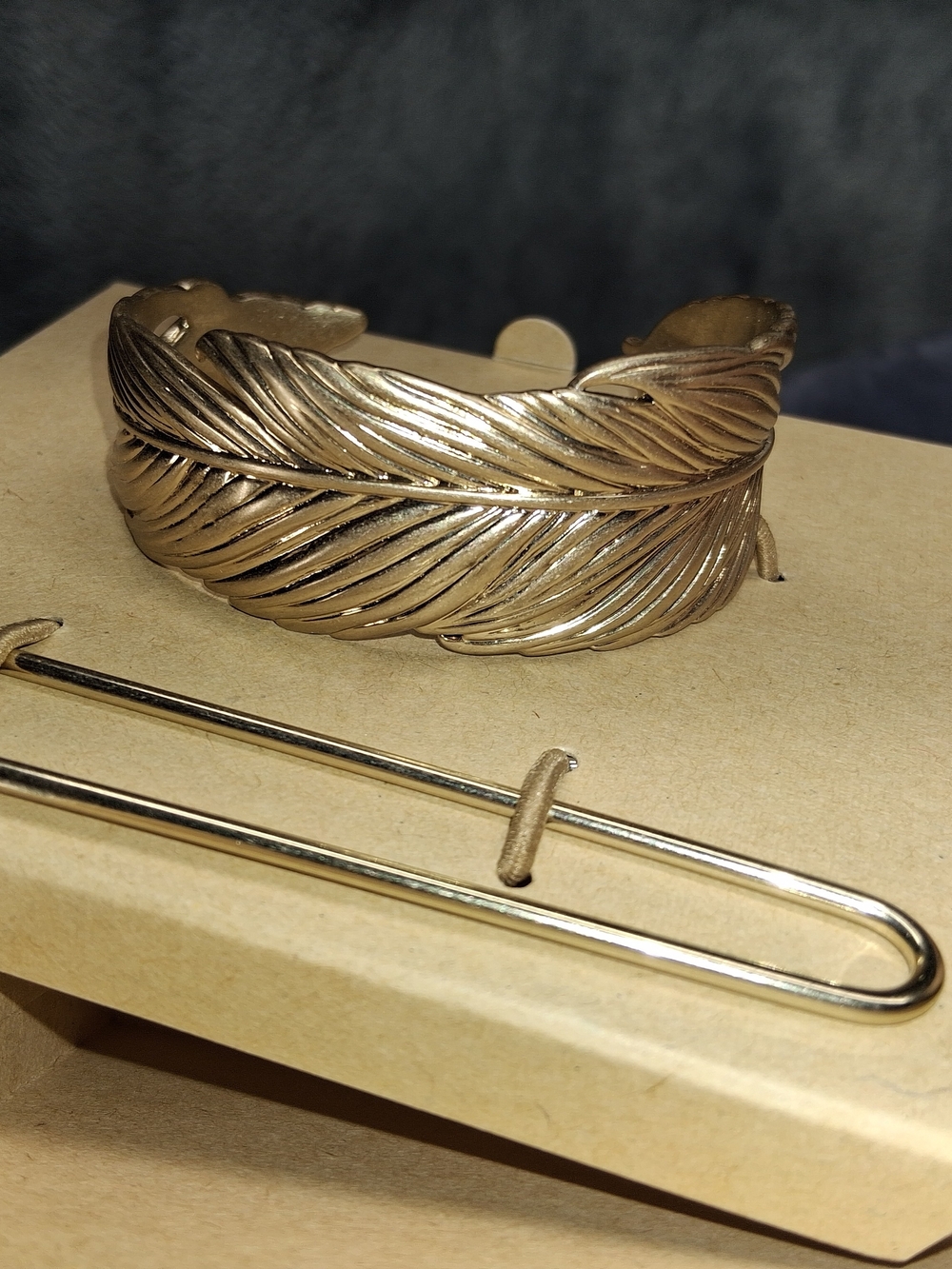 Gold Feather Bun Cuff with hair stick